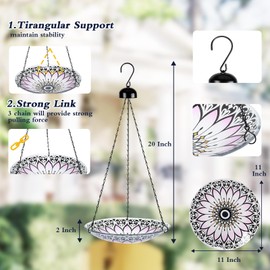 MUMTOP Hanging Bird Bath-Bird Baths for Outdoors - 12 Inch Glass Bird Water Bowl Bird Feeders for Outside, Garden, Lawn Yard Decor