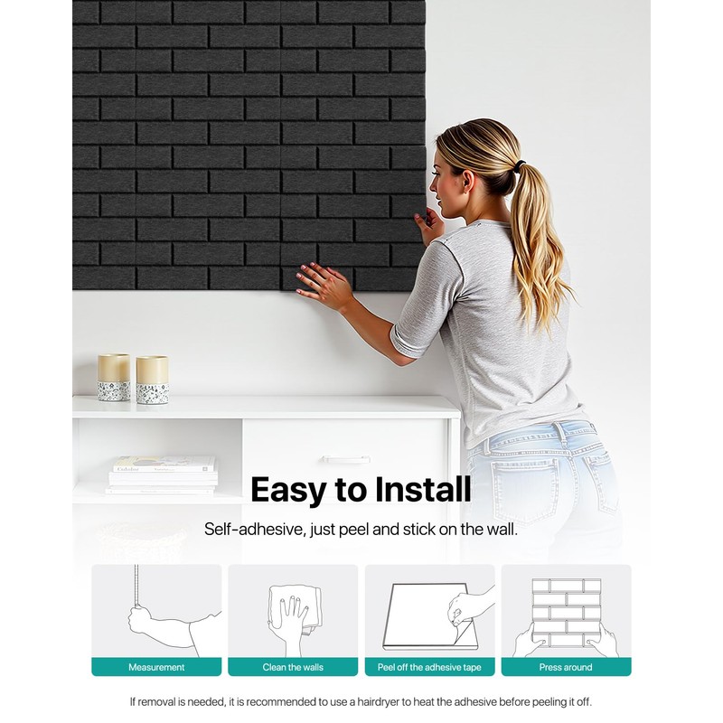 Soundproof Wall Panels Self-adhesive, Acoustic Panels 18 Pack Brick Wall