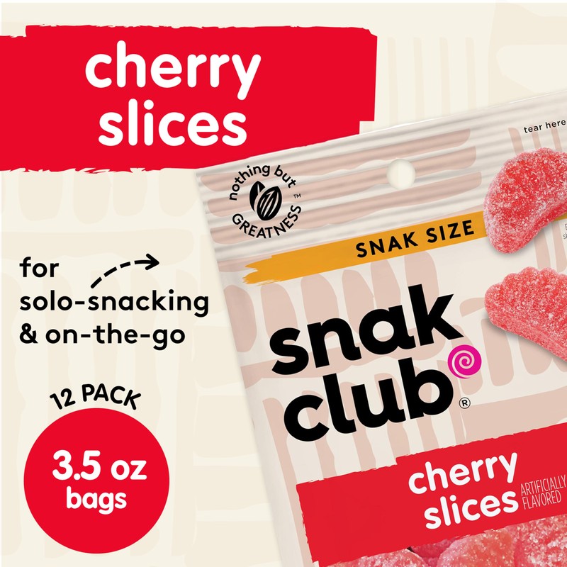 Snak Club Cherry Slices Gummy Candy, Fruit Flavored Candy Gummies,