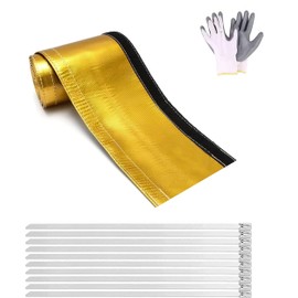 Wire Heat Wrap Gold 1/2" I.D.x 10FT Heat Shroud Heat Shield Fuel line Wire Heat Sleeve for Ultimate Heat Protection Hose Wire Sleeving, with 10PCS Stainless Steel（304） Cable Metal Ties-Silver