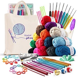 CraftBud 73 Piece Crochet Kit with Crochet Hooks Yarn Set - Premium Bundle Includes Yarn Balls, Needles, Accessories Kit, Canvas Tote Bag - Starter Pack for Kids, Adults, Beginner & Professionals