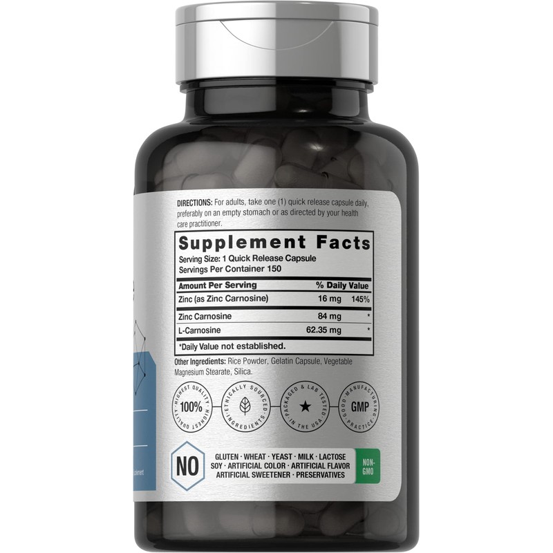 Horbäach Zinc Carnosine Supplement | 84mg per Capsule | 150