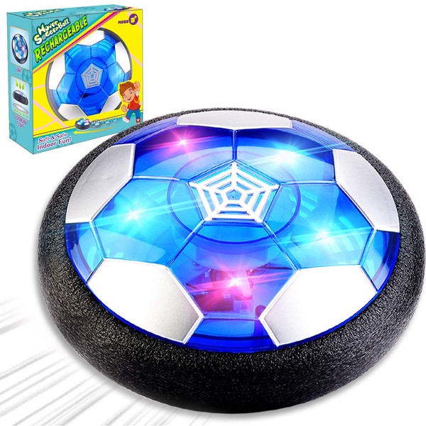 Camlinbo Kids Gifts, Rechargeable Hover Soccer Ball Air Floating Soccer for Boys Girls Kids LED Light Up Toys Party Favors Foam Bumper Outdoor Game (Black)