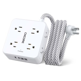 CHCORE Surge Protector Power Strip - CHCORE 5Ft Braided Extension Cord with 8 Outlets with 4 USB (2 USB C) Charging Ports, Flat Plug Multi Plug Outlet Extender Charging Station for Home Office, ETL, White