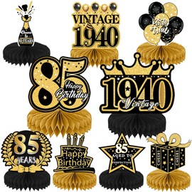 Happy 85th Birthday Decorations Supplies - 9 Pcs Black Gold 85th Table Honeycomb Centerpiece Decoration For Women Men Vintage Cheers To 85 Years Old 85th Birthday Party Anniversary Celebration Decor