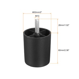 sourcing map 6 Pcs M10 x 2.4 x 2 Inch Furniture Legs, Plastic Sofa Couch Legs Tapered Replacement Legs Tapered Feet for Chair Sofa Dresser Cabinets Bed, Black