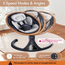 LAREX Baby Swing to Toddler Electric Infant Swing Portable for Newborn Boy Girl, 5 Sway Speeds with Remote Control, 12 Preset Melodies and Bluetooth, 0-6 Months Max 20 Lbs (Gray)