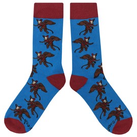 SockFly Flying Monkey Blue Dress Socks Funny Novelty Crazy Fun Design Men Size 8-12 Cotton Casual Crew Colorful Funky Fancy Socks Gift for Men