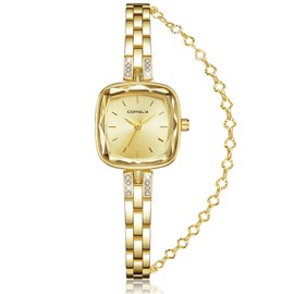 CIVO Gold Watches for Women: Stainless Steel Minimalist Wristwatch - Small Rectangular Analogue Display