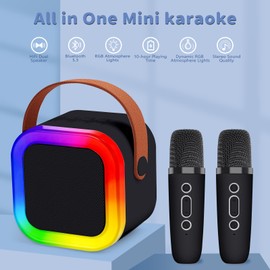 Karaoke Machine with 2pcs Wireless Microphone for Girls, Mini Karaoke Kit Toys Party Favor Portable Bluetooth Speaker Christmas Toys Birthday Gifts (Black)