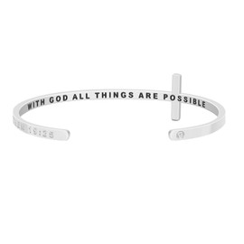 MantraBand Cross Bracelet - With God All Things Are Possible - Inspirational Engraved Adjustable Mantra Band Cuff Bracelet - Silver - Gifts for Women