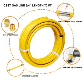 CSST Corrugated Stainless Steel Tubing 70 Ft 3/4" Flexible Natural Gas Line Pipe Propane Conversion Kit Grill Hose with Male Adapter Fittings