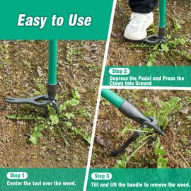 HUZSV Weed Puller Tool Gardening Hand Weeding Tool with Long Handle 4 Steel Claws and Collapsible Trash Can for Lawn and Garden,Easily Remove Weeds Without Bending, Pulling,or Kneeling