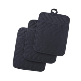 Anyi Pot Holders and Oven Mitts 7" X 9" Heat Resistant Cotton Pocket Pot Holder Set Feature of Non Slip Kitchen Hot Pad Oven Mitts, 3-Pack (Mood Indigo)