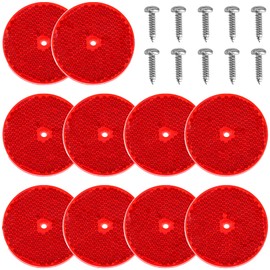 smseace 10Pack Red Round Reflectors with 10pcs Stainless Steel Screw Used for Mailboxes,Driveway,Tunnels,Post,Cars,Trailer Reflector