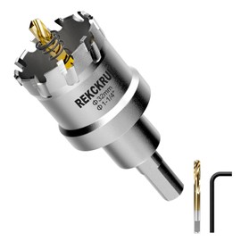REKCKRUL 1-1/4" (32mm) TCT Carbide Hole Saw Kit for Metal - Heavy Duty Hole Cutter Drill Bits Set with 2 Titanium/Step Pilot Drill Bits & L-Wrench, Cuts Stainless Steel, Iron, Aluminum, Wood, Plastic