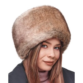 Futrzane Siberian Cossack Hat - Russian Fur Hats for Women - Fluffy Winter Hat (L, Beige Siberian)