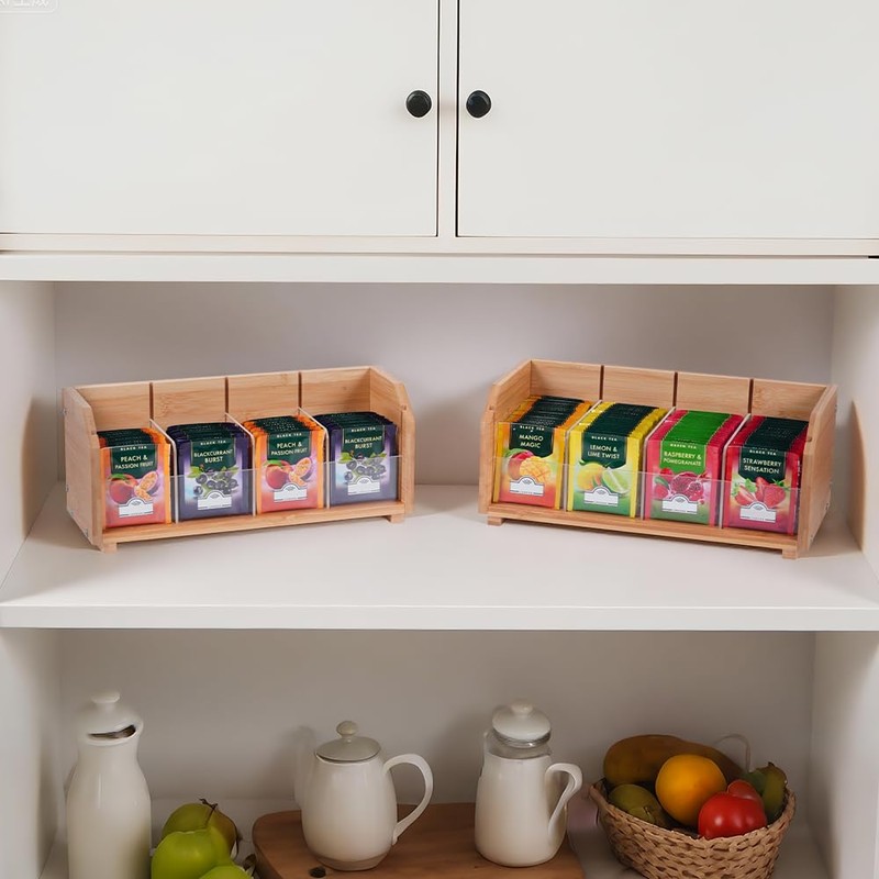 DOUKE Wooden Tea Bag Organizer – 2-Tier Stackable Tea Box