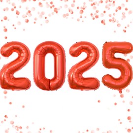 Jumbo 2025 Balloons Number 2025 Balloons 2025 Number Foil Balloons Graduation Balloons 2025 Durable Reusable Easy to Inflate for New Year Graduation Birthday&Anniversary Parties (Red, 16 Inch)