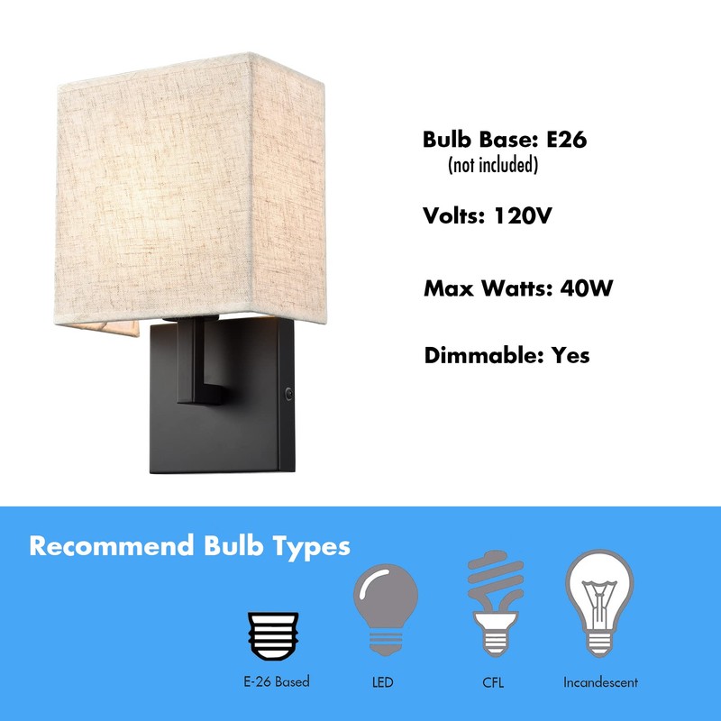 YUBOLE Industrial Wall Sconces Black Bedroom Wall Lamp with Khaki