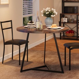 IDEALHOUSE Round Dining Table Set for 2, Circle Kitchen Table and Chairs, Dining Room Table Set with Upholstered Chairs, Wood Dinner Set for Small Space, Apartment, Retro Brown