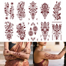 10 Sheets Brown Henna Tattoo Kit, Waterproof Henna Tattoo Stickers for Women Wedding Party Decorations 739