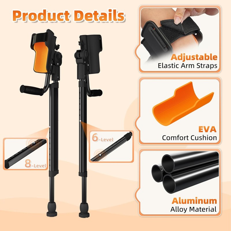 Adjustable Forearm Crutches for Adults – 10-Level Height Ergonomic Arm