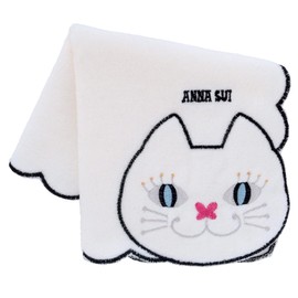 ANNA SUI 109482-0008-03 Towel Handkerchief, Cat Embroidery, Hand Towel, Women's, Cats, White