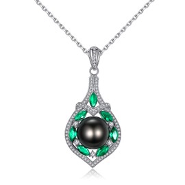 VIKI LYNN Tahitian Cultured Black Pearl Pendant Necklace 10-11mm AAA Quality Sterling Silver CZ for Women