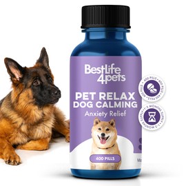 Pet Relax Dog Calming Anxiety Relief, Long-Lasting Dog Relaxants for Stress Relief, Natural Solution for Separation Anxiety, Travel, Thunderstorms, and Fireworks, 400 Odorless, Tasteless Pills
