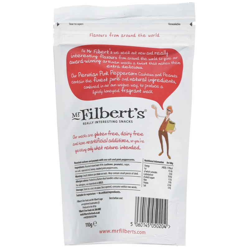 Mr. Filbert's Peruvian Pink Peppercorn Cashews and Peanuts, 110 g