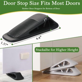 Fursafe&Q Rubber Door Stoppers for Bottom of Door, Door Stop Wedge with Holder, Heavy Duty Doorstops 4 Pack, Wall Protector for Home & Office & School & Commercial Doorstop Keep Open Stack Black