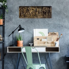 Fine Art Canvas Indonesian Temple Carvings Canvas Wall Decor by Artist Panoramic Images for Living Room, Bedroom, Bathroom, Kitchen, Office, Bar, Dining & Guest Room - Ready to Hang - 38 in x 14 in