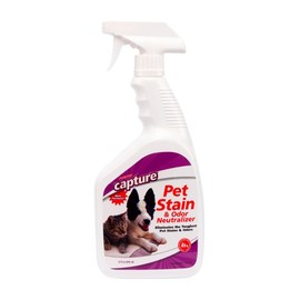 Capture Pet Stain & Odor Neutralizer - Pet Stain Remover for Carpet, Wood, Leather, Rug, Bed, Couch, Car, Upholstery, Clothes, Curtains, Wall, Floor, Concrete - 32oz Portable Spray Bottle