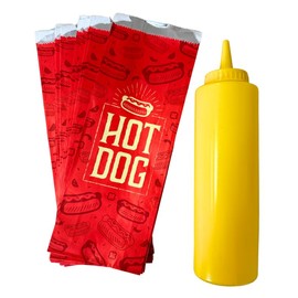 Hot Dog Foil Bag and Yellow Mustard Squeeze Bottle, 12oz (50)