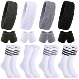 Hillban 4 Set 80s Neon Sweatbands Wristband and Socks 80s Accessories for Women Men Neon Headband Workout Outfit (Elegant Color)