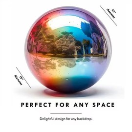 10 Inch Stainless Steel Gazing Globe,v2croft Hollow Ball Mirrored Surface Polished Shiny Sphere,Garden Stainless Steel Gazing Ball for Outdoor Lawn Pond Yard Ornament(rainbow)