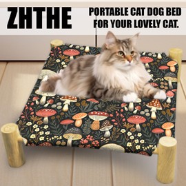 ZHTHE Cat Hammock Bed, Mushroom Cat Beds, Wooden Cat Beds for Indoor Cats, Small Dog Bed, Breathable Indoor Cat Bed for All Seasons, Pet Beds, Pet Sleeping Beds, Black Cat Hammock Bed