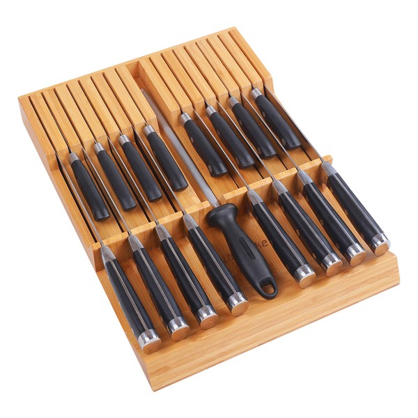 Utoplike In-drawer Knife Block Bamboo Kitchen Knife Drawer Organizer,Large handle