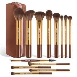 MAANGE 13 PCS 메이크업 브러시 전문가용 프리미엄 합성 파우더 컨실러 여행용 케이스(골드) 세트 [Brown] MAANGE 13 PCS Makeup Brush Professional Premium Synthetic Powder Concealer Travel Case (Gold) Set [Brown]