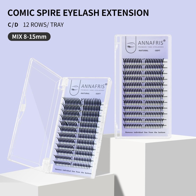 ANNAFRIS ComicFox, 0.07C, 8-15 Eyelash Extensions, Artificial Eyelash Clusters, Volume
