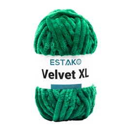 Estako Velvet XL 100% Polyester Super Bulky Weight #6 Chenille Blanket amigurumi Yarn for Crocheting and Knitting 3.53 Oz (100g) / 55 Yrds (50m) (10476 - Green)