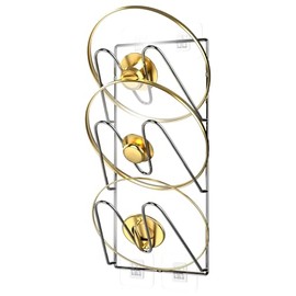 Jusgem Pot Lid Organizer Rack - 1 Pack, 3-Tier Pots and Pans Lid Holder Organizer inside Cabinet or Wall/Door, No-Drill Adhesive Mount for Kitchen Storage (Black)