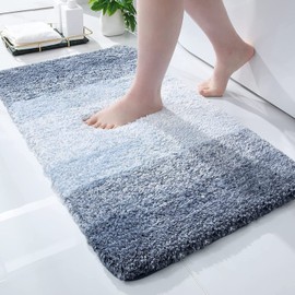 smiry Microfiber Bath Mat, 50 x 75 cm, Non-Slip Super Absorbent Bathroom Mat, Extra Soft Thick Floor Foot Mat, Fluffy Shaggy Bath Mats Rugs for Bathroom, Blue
