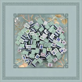 American Mahjong Set 160PCS 32mm 4-Layer Engraved Acrylic Mint Green Tiles Floral Mat 28 Designs Winslow 1920 4-Player GameColor: Light blue tile