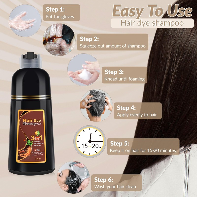 Hair Dye Shampoo 3 in 1, Natural Herbal Dye Shampoo