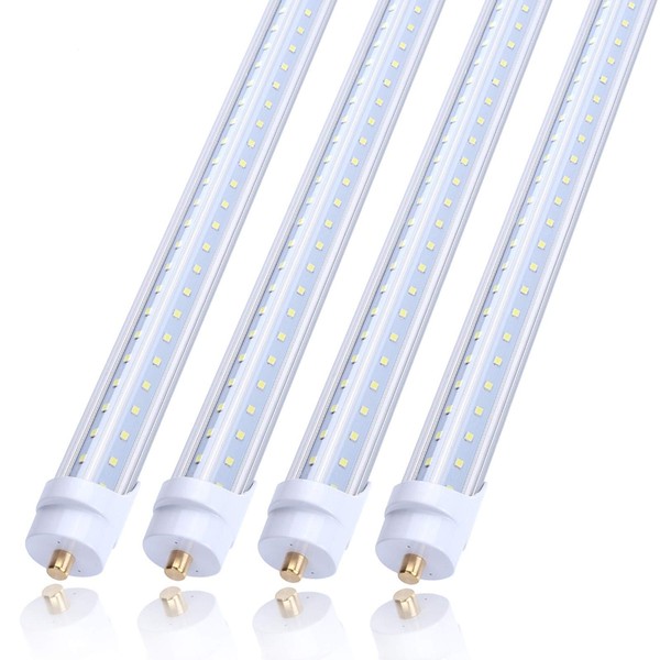 JOMITOP T8 V Shaped 8FT LED Tube Light 65W 270 Degree Single Pin FA8 Base, 7800LM, 5000K Daylight White, 8 Foot Double Side (150W LED Fluorescent Bulbs Replacement),Dual-Ended Power AC 85-277V 4 Pack