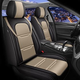 YORKNEIC 2 Front Car Seat Covers for Nissan Rogue 2009-2024 2025 2026 Faux Leather Waterproof Seat Covers Automotive Seat Protectors Cushions with Airbag Compatible(2 Front Seat,Black&Beige)