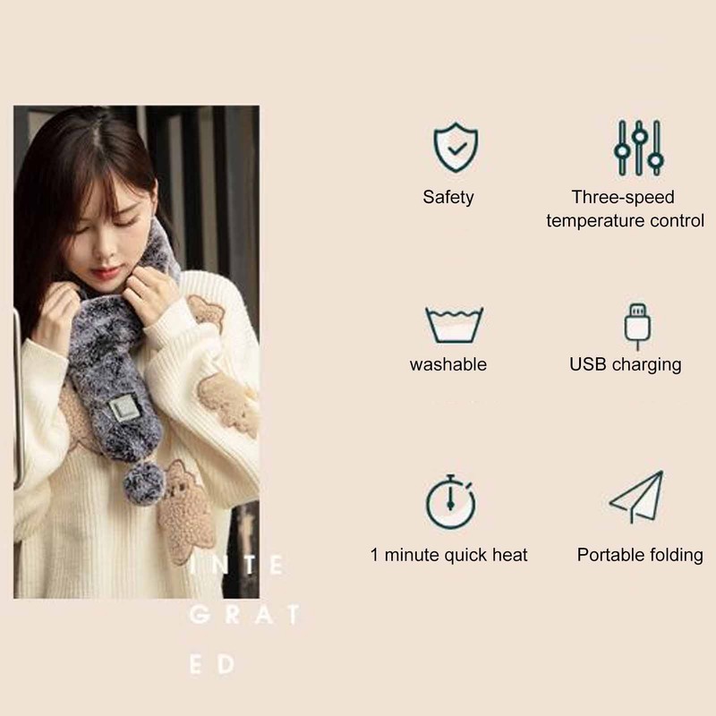 Electric Heated Scarf USB Plush Neck Scarf Graphene Warm Temperature