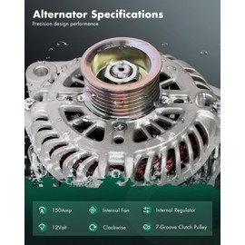 SCITOO Alternator Fit for Nissan 350Z 07-09, 370Z 09-10 & for Infiniti M35 09-10, Q50 14-15, Q70 14-19, 3.5L 3.7L- 12V 150Amp CW 7-Groove Clutch Pulley, Replace OE# 11340